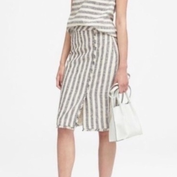 Banana Republic Striped Fringe Pencil Skirt Size 16 - Picture 2 of 6